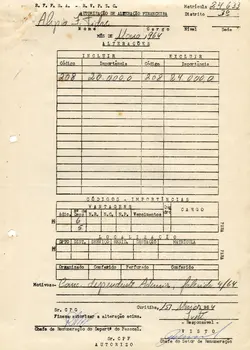 Documento oficial de autorização de alteração financeira datado de maio de 1964, referente a ajustes salariais ou de benefícios de um funcionário. O formulário apresenta campos preenchidos à mão e à máquina, indicando processos administrativos de recursos humanos da época.
