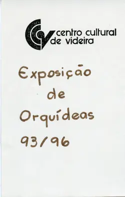 Este documento é um cartaz ou folheto informativo do Centro Cultural de Videira, anunciando uma exposição de orquídeas. O texto indica o período de 1993 a 1996, sugerindo um evento cultural recorrente ou um registro histórico da instituição na década de 1990.