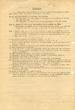 Este documento é um formulário de instruções para notificação de acidentes de trabalho em uma rede ferroviária brasileira. O texto detalha os procedimentos legais e administrativos para reportar acidentes a juízes e autoridades competentes, refletindo a burocracia corporativa de meados do século XX.